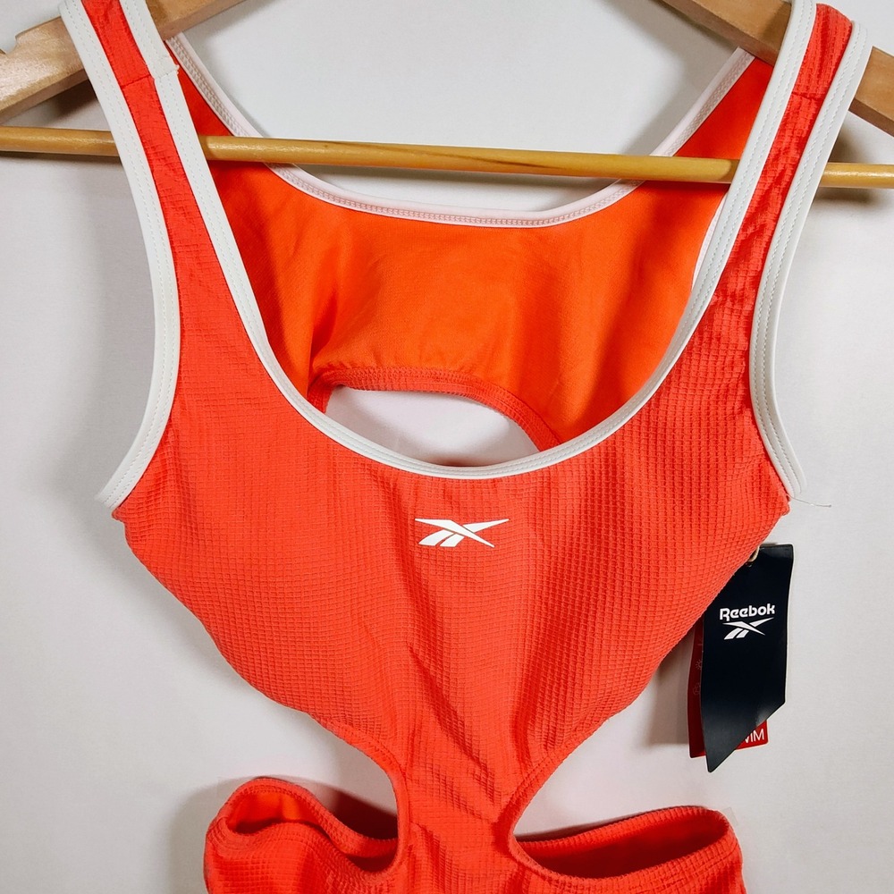 Reebok Womens One Piece Swimsuit Red Binding Side Cut Outs J420510 Small NEW - Picture 2 of 7